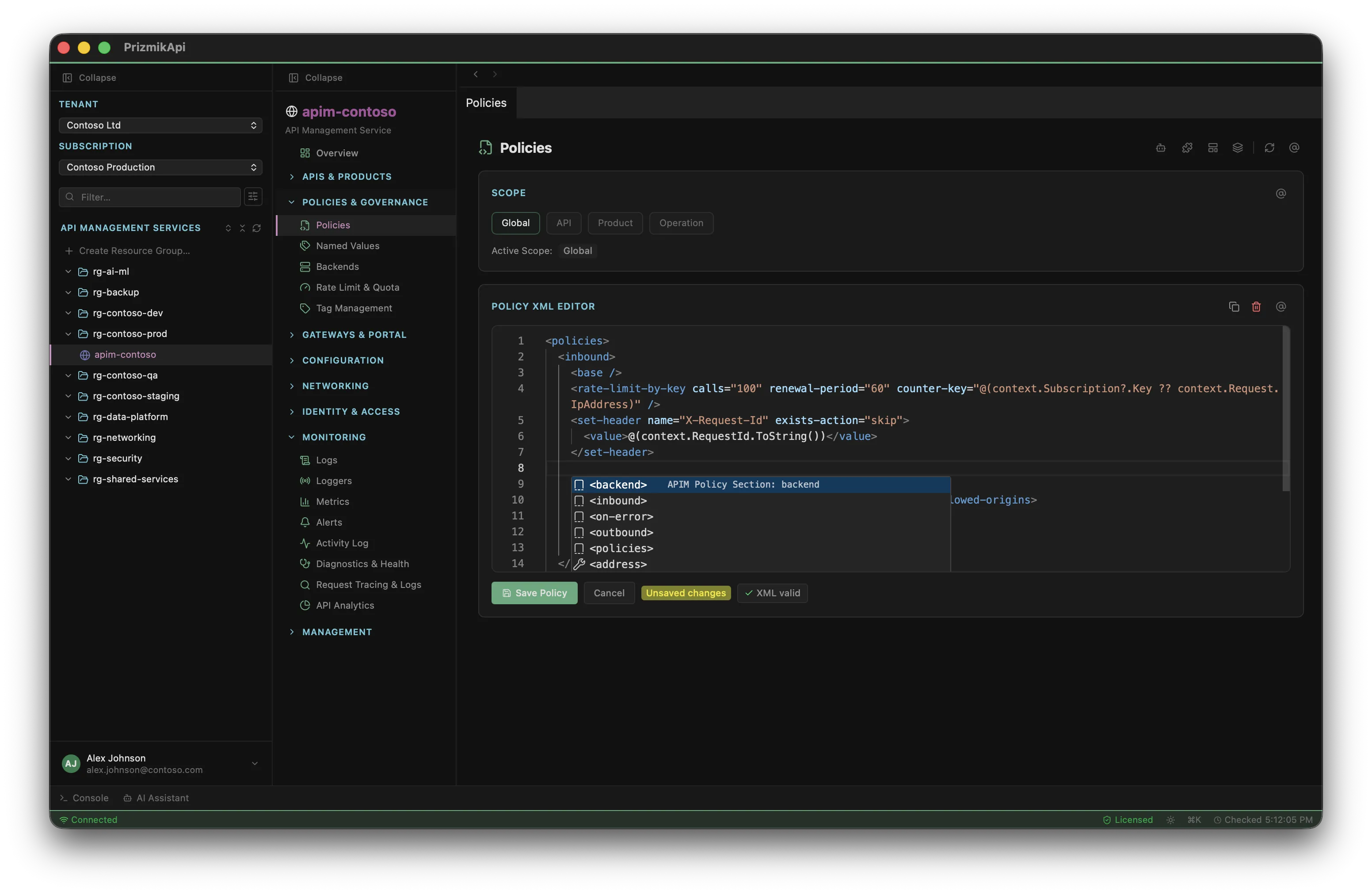 PrizmikApi — API policy management panel