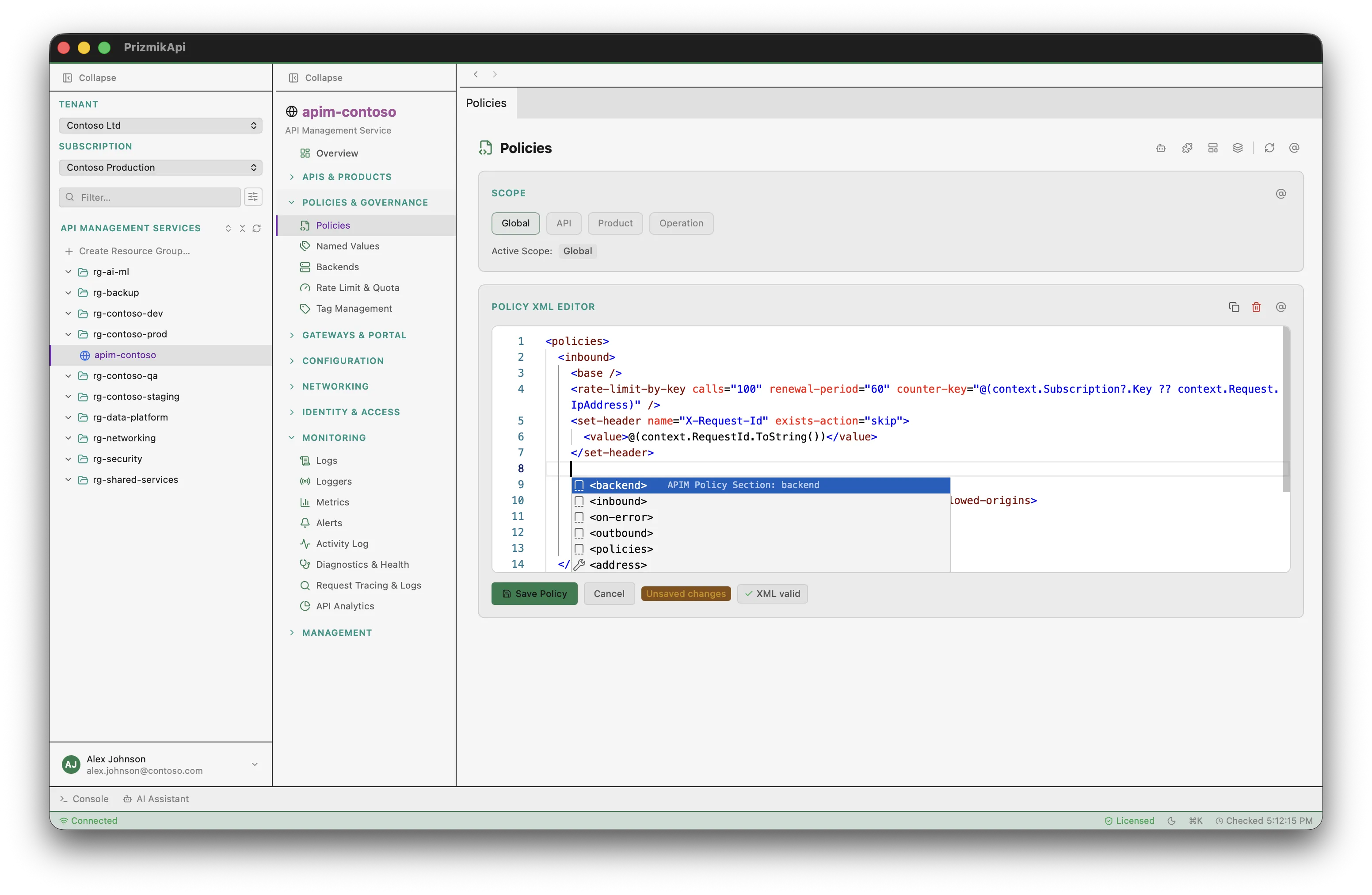 PrizmikApi — API policy management panel