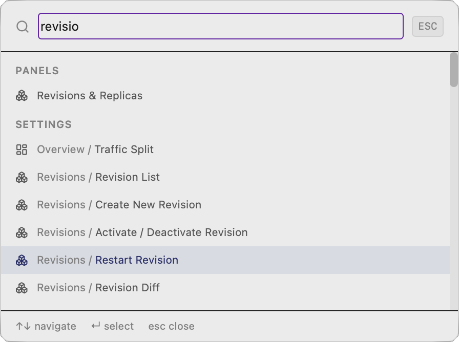 PrizmikAca — Command palette with fuzzy search across apps, panels, and actions