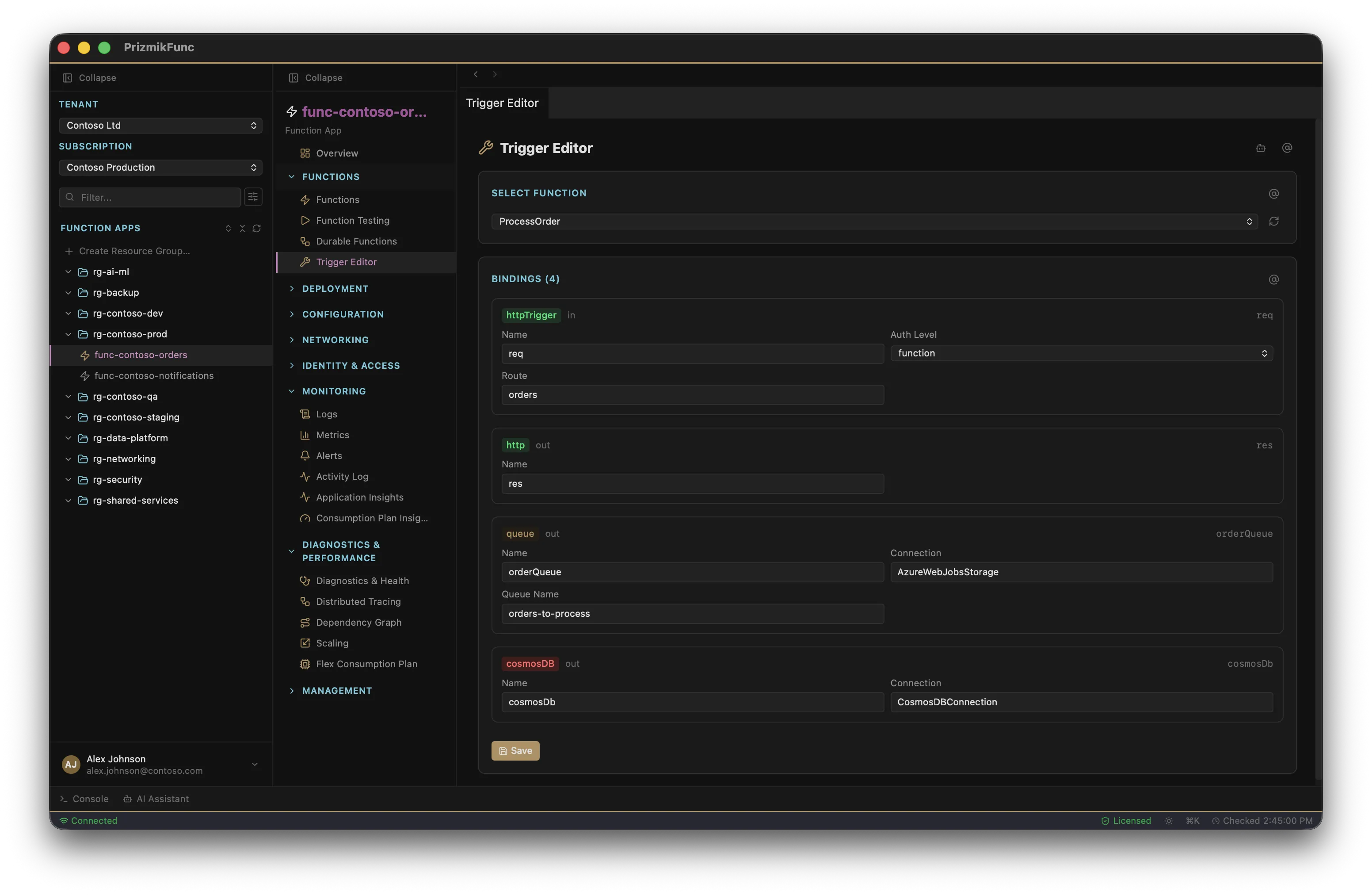 PrizmikFunc — Trigger and bindings editor
