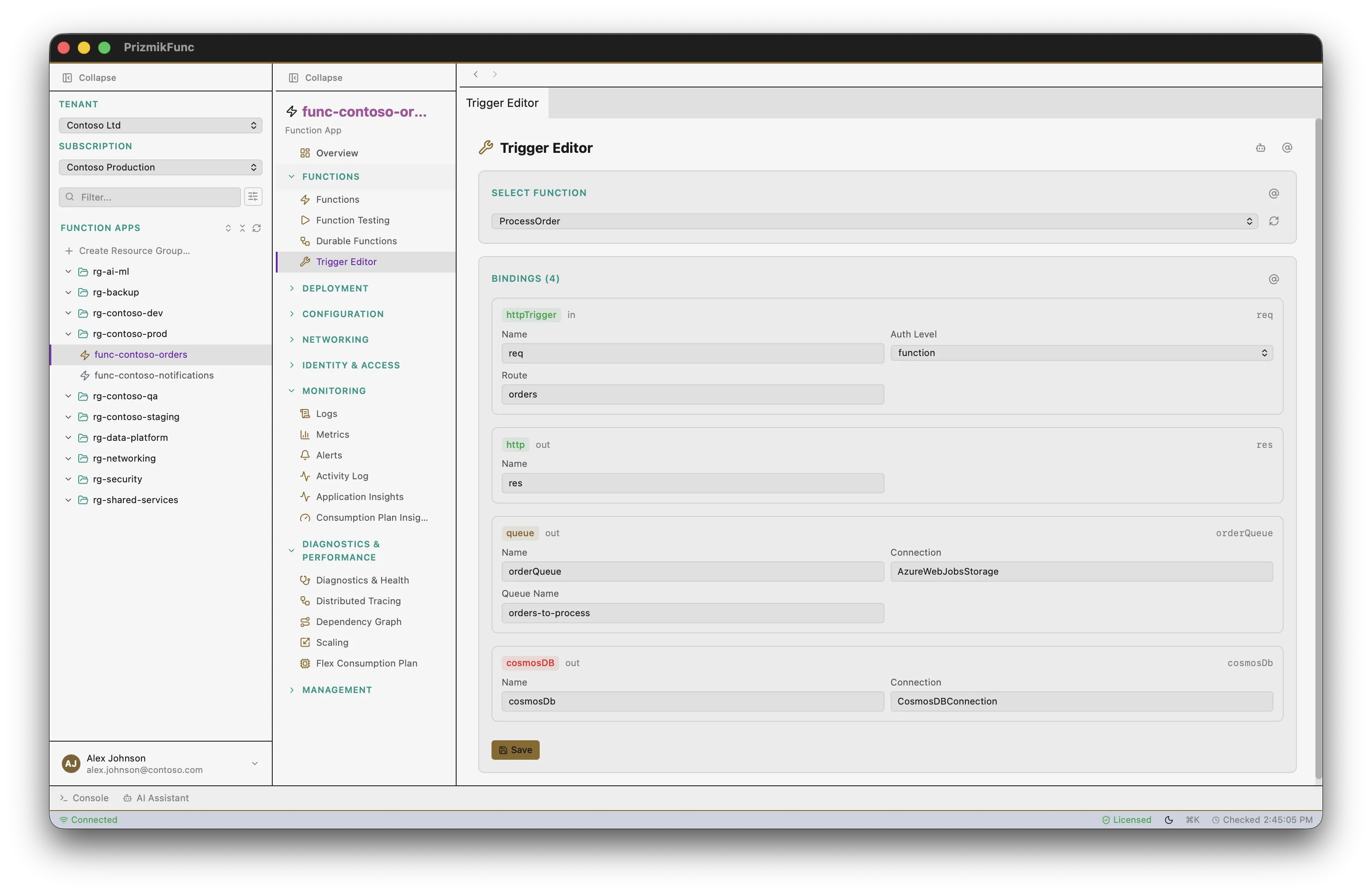 PrizmikFunc — Trigger and bindings editor