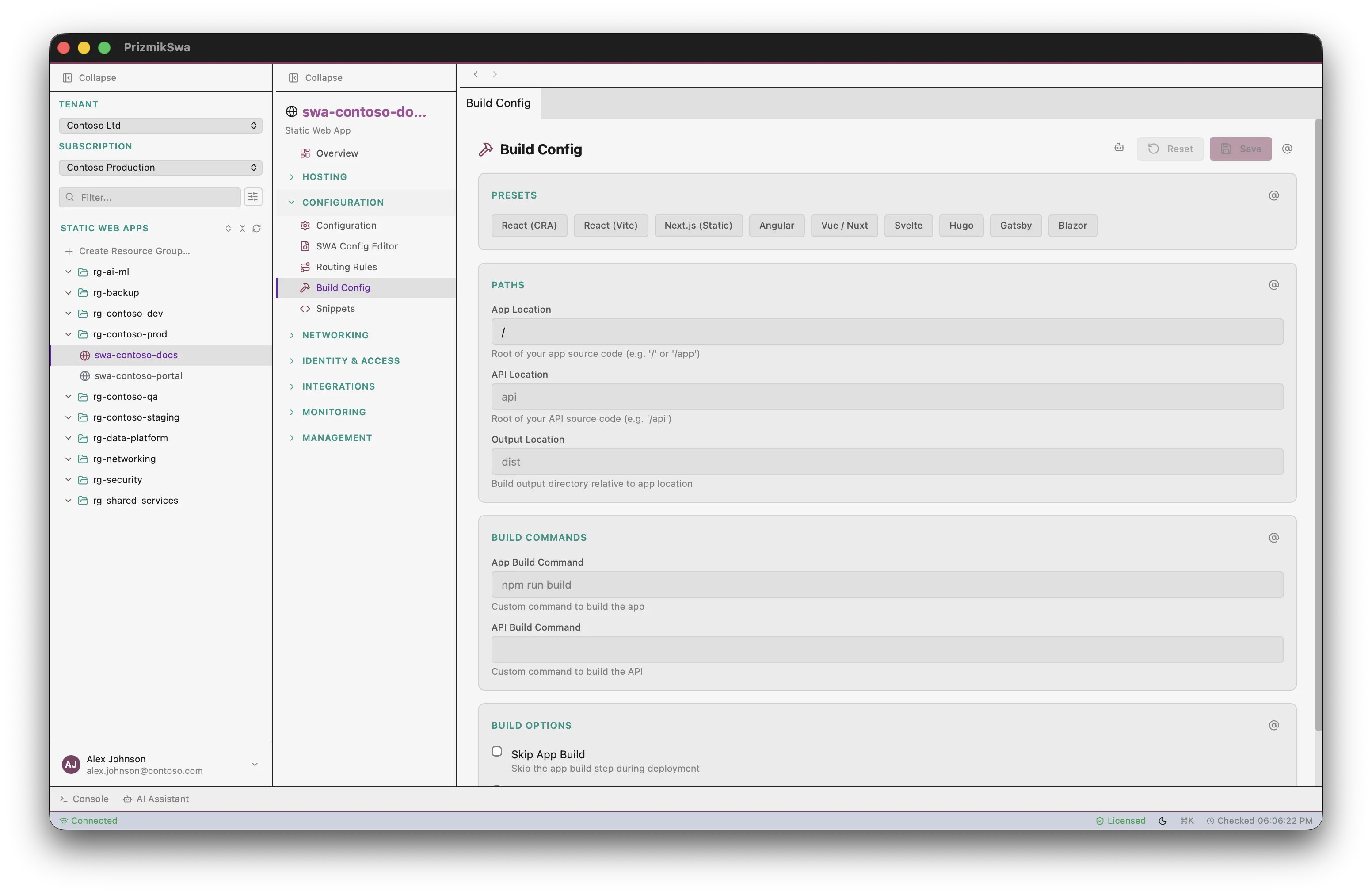 PrizmikSwa — Build configuration with framework presets