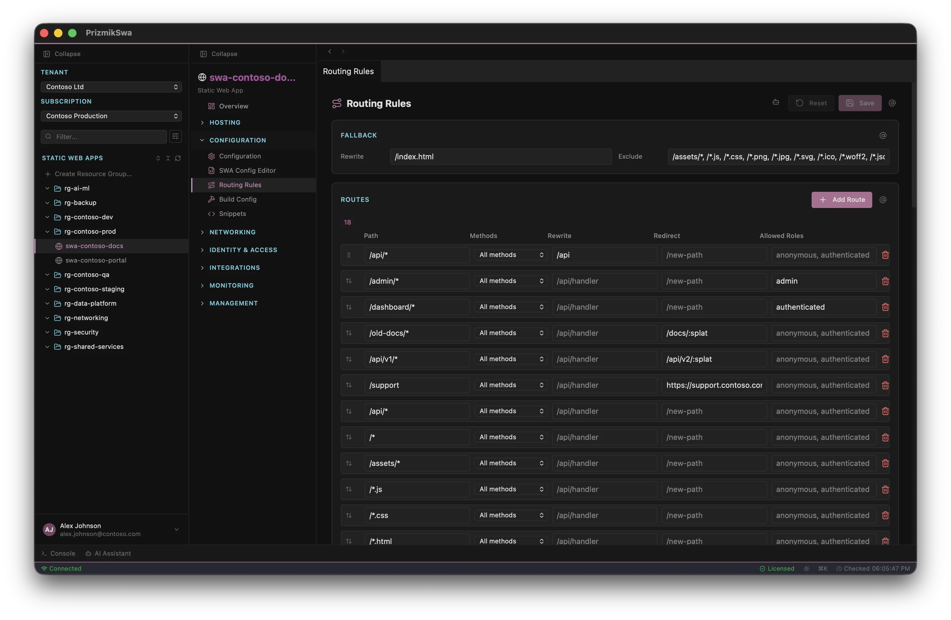 PrizmikSwa — Visual routing rules editor